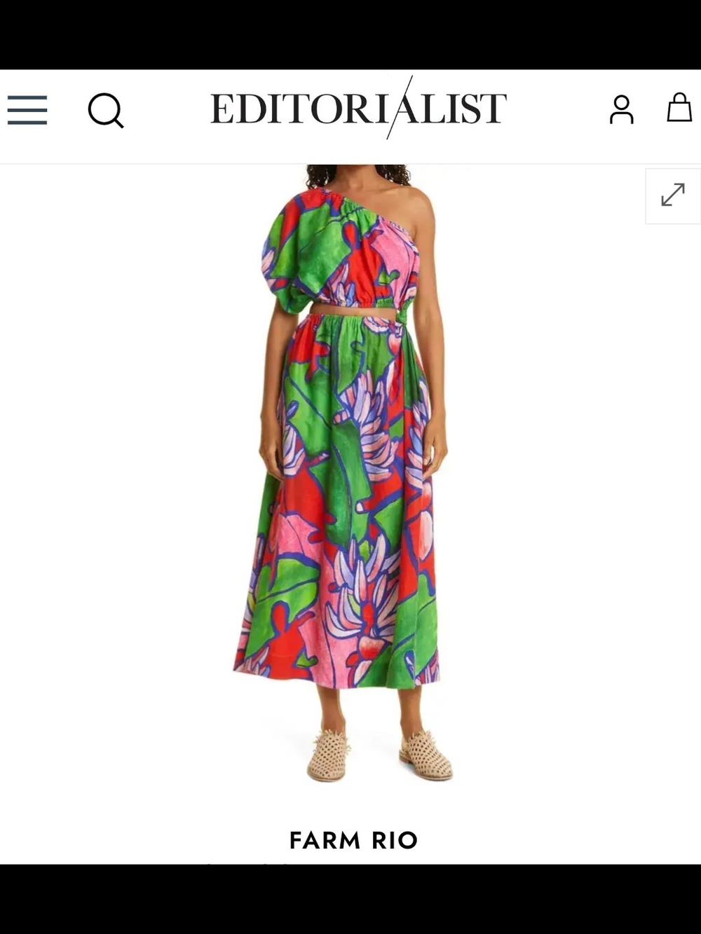 Farm Rio One-Shoulder Stunning Tropical Print Midi Dress - Green, Pink, Red